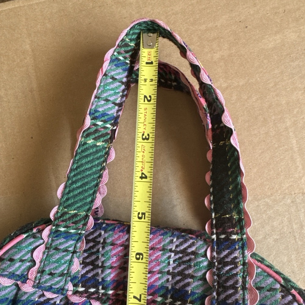 Oilily Pink Green Purple Plaid Floral Embroidered crossbody Satchel Purse - Picture 11 of 16